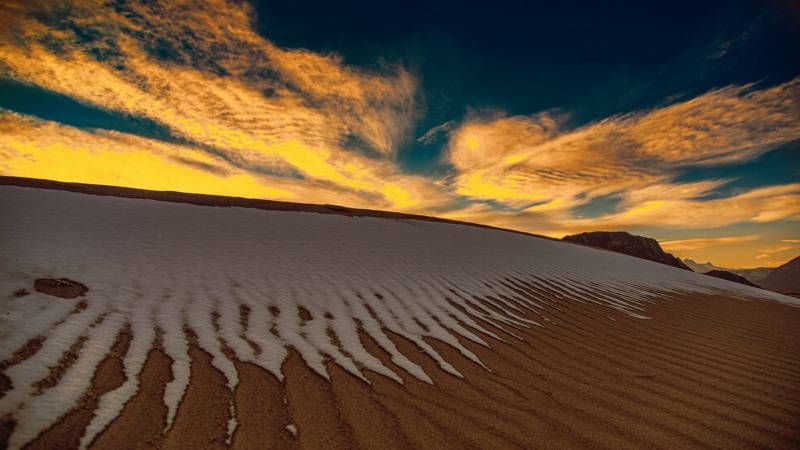 The Dry And The Cold: In A Rare Sight, Snow Covers Sand Dunes Of Sarfaranga Dessert